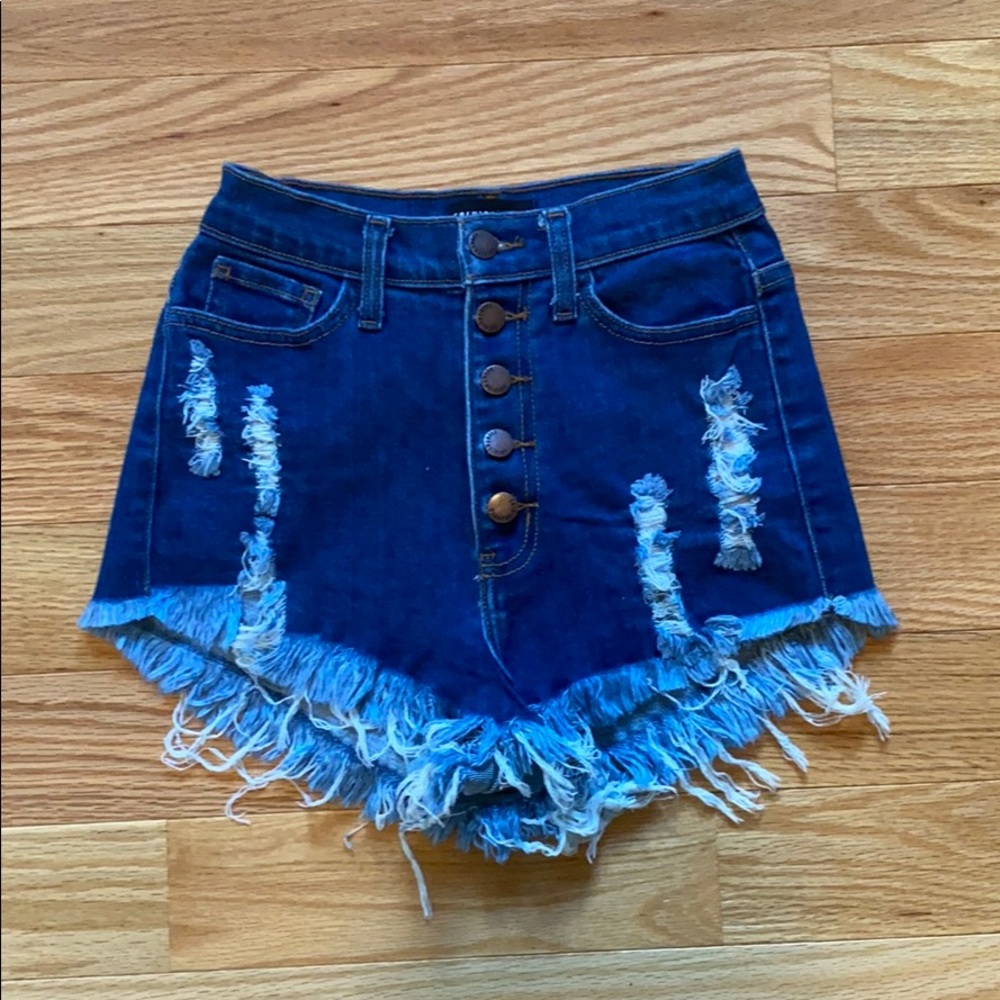 Dark wash ripped denim shorts